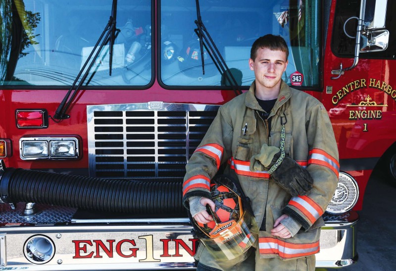 Brandon Bisson at the Center Harbor Fire Station. Photo by Cheryl Senter.