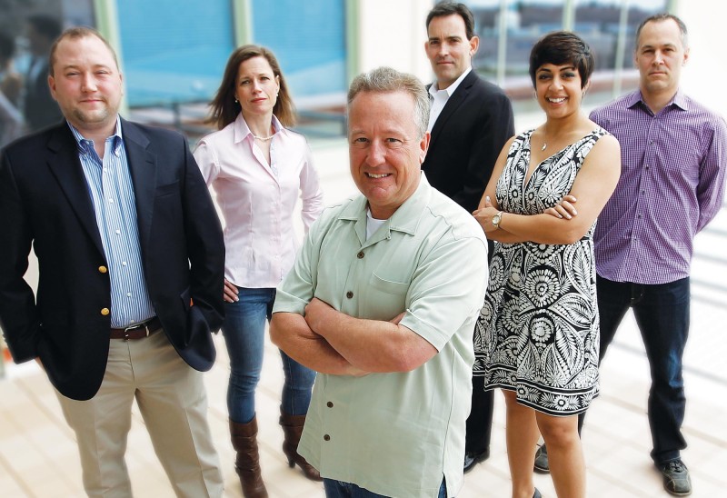 Entrepreneurs Fund of New Hampshire members (left to right): Cory von Wallenstein, Dyn; Michele Pesula Kuegler, PeKu Publications; Matt Pierson, Dunn Rush & Co.; Shawn McGowan, Newmarket International; Pubali Campbell, Bikrim Yoga Manchester; and Evan Karatzas, Proximity Lab. Photo by Cheryl Senter.