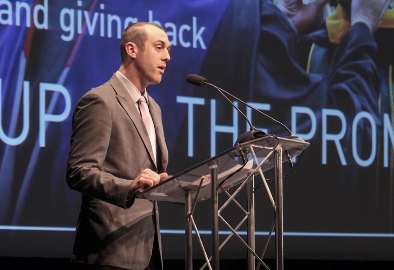 Scholarship recipient Harrison Durfee speaks at the 2015 Annual Meeting. Photo by Cheryl Senter.