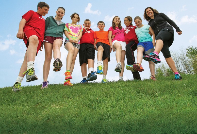 Jenny Williams (far right) and members of the cross-country team at the Indian River School in Canaan, NH. Photo by Cheryl Senter.