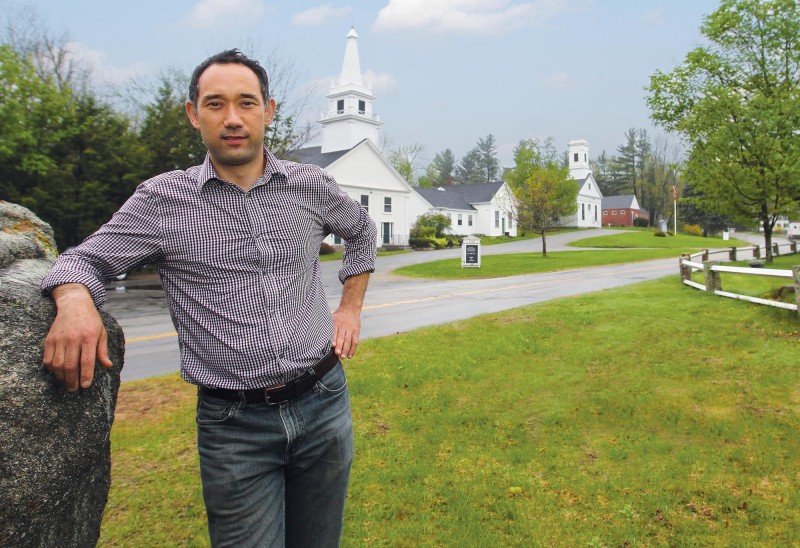 John Neely of Lexington, MA, and chair of The Putnam Foundation's Environmental Committee, on the town green in Temple, NH. Photo by Cheryl Senter.