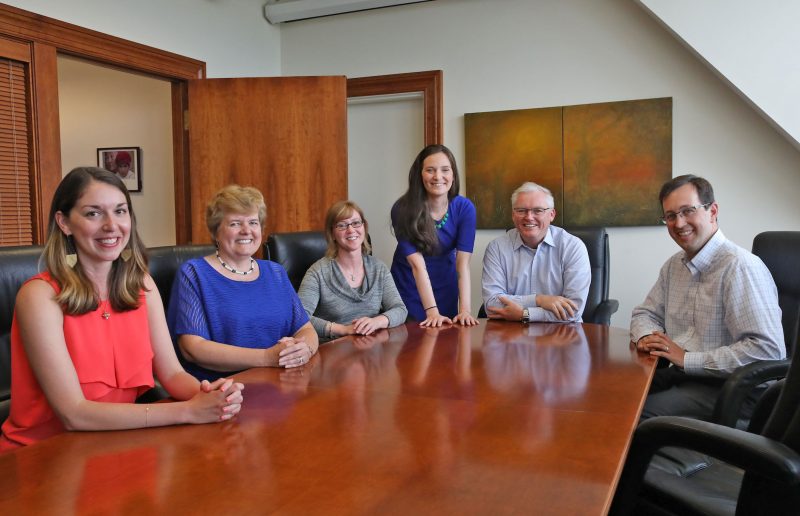PAX World Funds Committee: (left to right) Sarah Grenon, Alicia DuBois, Janet Spates, Stephanie Coyle, Joe Keefe, David Loehwing. Photo by Cheryl Senter, courtesy of the New Hampshire Charitable Foundation. (Photo by Cheryl Senter.)
