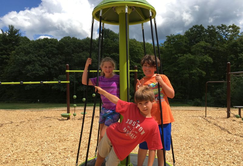Daisy and her friends try out the new playground at Dublin Elementary School. (Photo courtesy of Dick Ober).