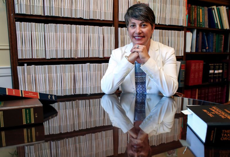 Elise Salek in her office at Sulloway & Hollis in Concord. (Photo by Cheryl Senter).