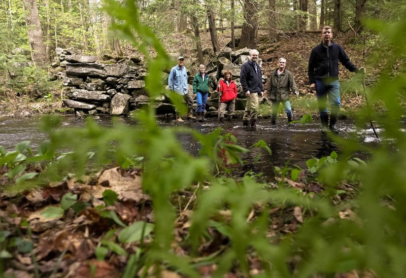 Pictured (left to right): Bill Humm, Lee Conservation Commission; Susanne Kibler-Hacker; Society for the Protection of New Hampshire Forests; Beth Goss, former landowner; Eric Fiegenbaum, Madbury Conservation Commission; Chuck Goss, former landowner; Rob Sullivan, Durham Conservation Commission. (Photo by Cheryl Senter.)