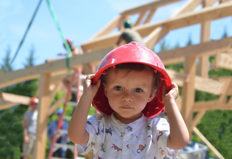 Three-year-old Henry Backler, the author’s son, during a work day for the Nansen Ski Club’s new warming hut.