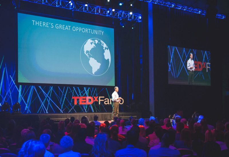 Kevin Peterson, senior program officer for the upper valley, shares about impact investing at TEDxFargo 2017. (Photo courtesy of TEDxFargo.)