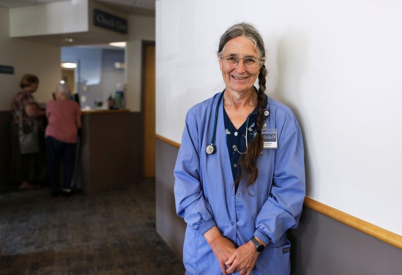 Dr. Kelley White of Mid-State Health Center uses a customized screening, intervention and referral protocol to speak with young patients about substance use. (Photo by Cheryl Senter.)