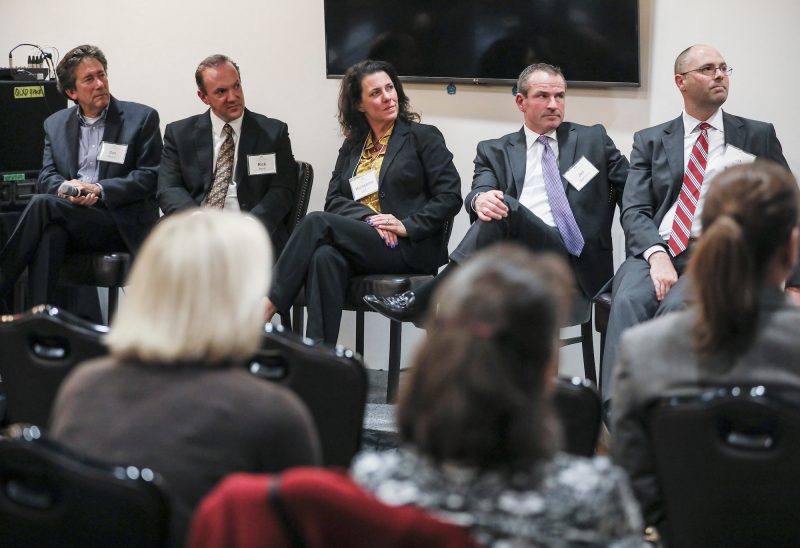 Panelists (left to right): former Globe Manufacturing president Don Welch, Foundation vice president of development and philanthropy services Rick Peck, UNH Center for Family Enterprise director Michelline Dufort, UBS Financial executive director Jad Dierterle, and advisor J.M. Girald of Peloton Advisory, LLC. (Photo by Cheryl Senter).