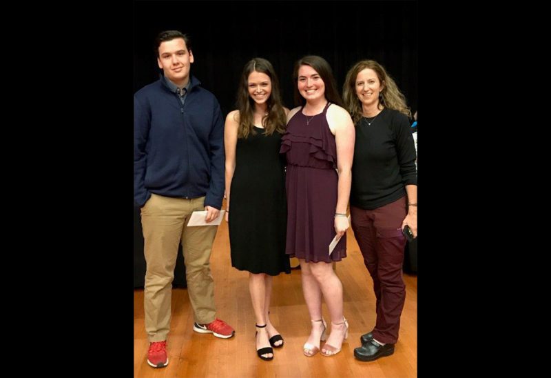2019 scholarship recipients for the Bill and Esther Levy Scholarship Fund. Left to right: Emmet Mayer, Glen; Megan Martin, Conway; Samantha Johnson, Conway; and Christine Thompson, president of the Pequawket Foundation. (Courtesy photo.)