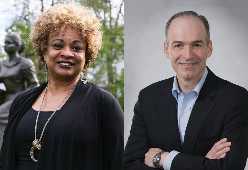 Joseph Morone, past president and CEO of Albany International Corporation (left); JerriAnne Boggis, executive director of the Black Heritage Trail of New Hampshire.