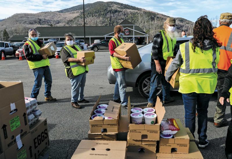 The New Hampshire Food Bank distributes food to families in Colebrook. (Photo by Cheryl Senter.)