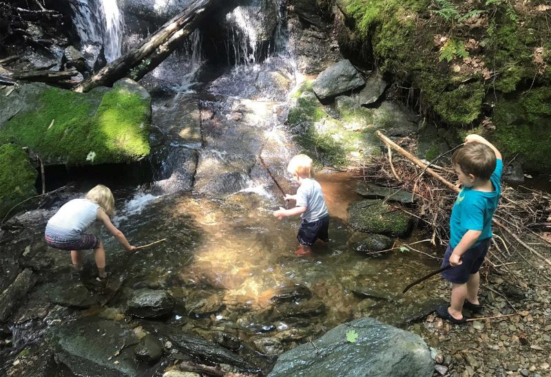 Kids explore in steams as a part of the Four Winds Nature Institute program. (Courtesy photo.)