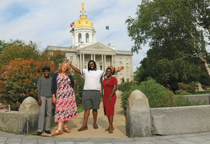 Pictured (left to right): Lidia Yen, Maggie Fogarty, Anthony Harris and Grace Kindeke of the American Friends Service Committee. (Photo by Cheryl Senter.)