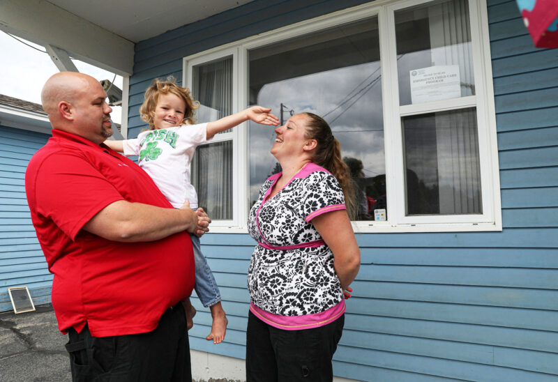 Three-year-old Rawson Phillips at the Country Day School in Colebrook with parents Morgan and Devon Phillips. (Photo by Cheryl Senter.)