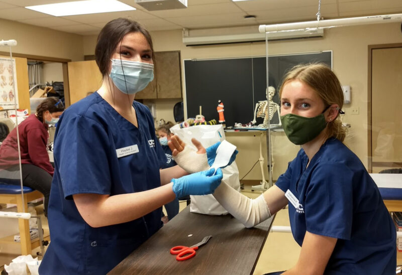 Haylee Jerry and Katherine Kennedy, students at Concord Regional Technical Center, practice casting at NHTI in Spring 2022.(Courtesy photo.)