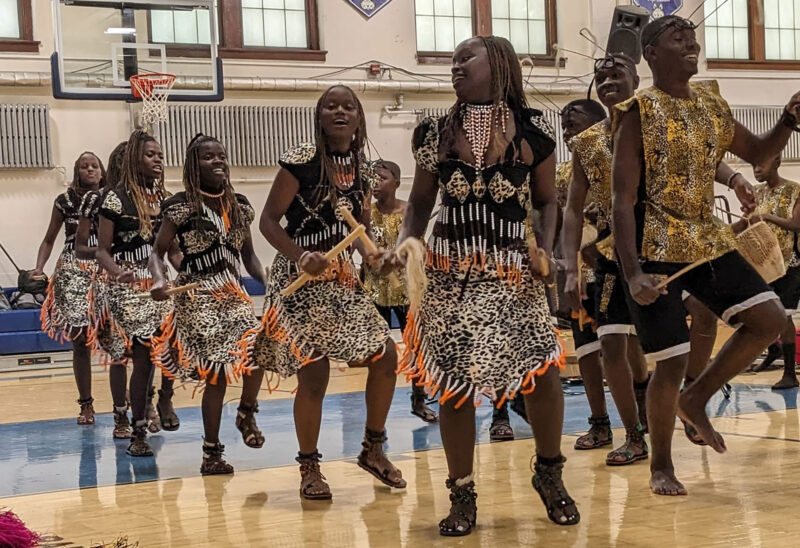 The Ugandan dance troupe “Dance of Hope” performed for Gorham, NH students thanks to a Neil and Louise Tillotson DASH grant (Courtesy photo.)