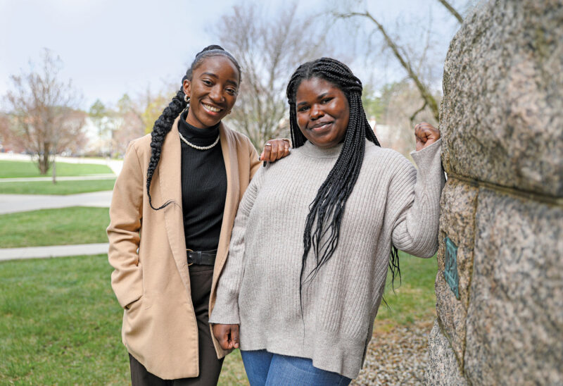 Tinotenda Duche (left) and Nishimwe Bitimea at the University of New Hampshire in Durham. (Photo by Cheryl Senter.)
