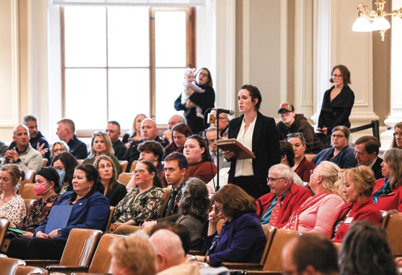 Airole Warden testifies at a budget hearing at the State House in Concord. (Photo by Cheryl Senter.)